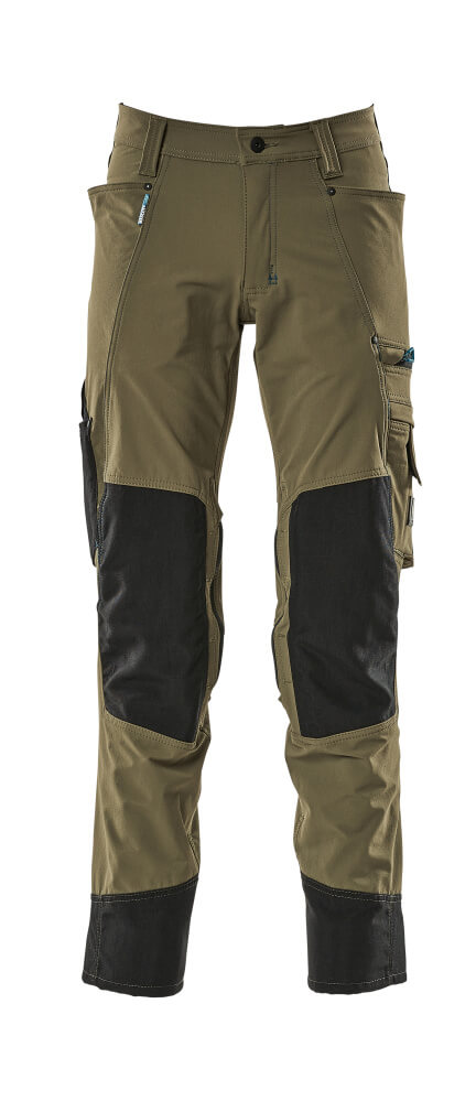 Pantalon, poches genouillères, stretch  ADVANCED  - réf.  17179 - vert foncé